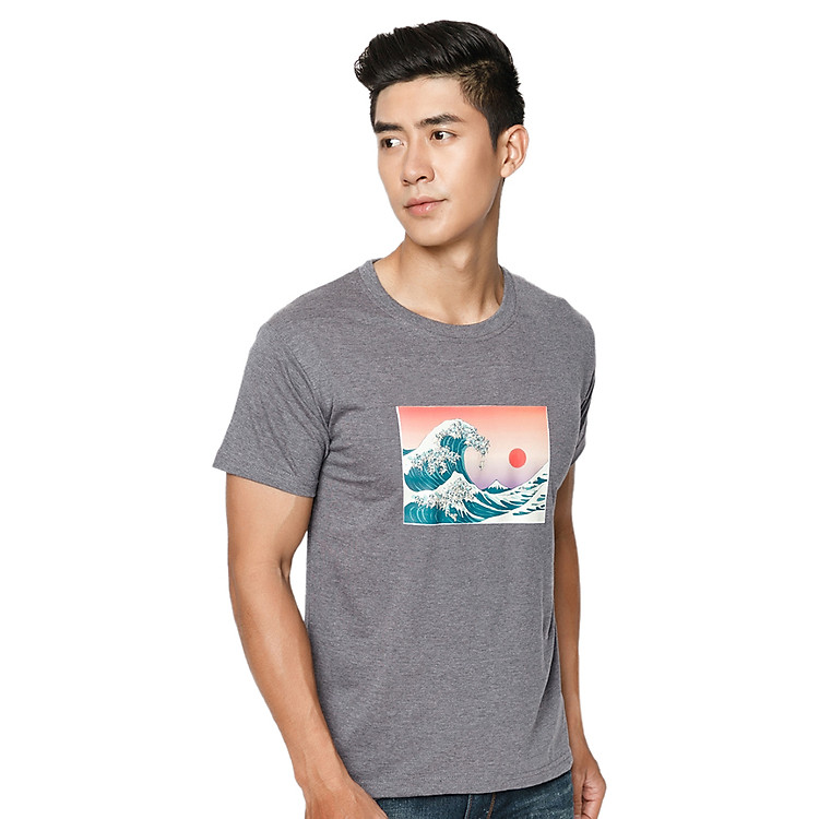 Áo Thun Nam Tay Ngắn Japanese Great Wave Suvi SuviTM0016 - Xám