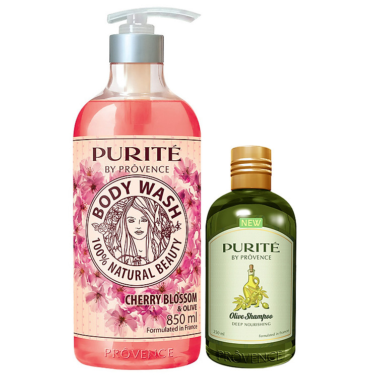 Combo Sữa Tắm Purité By Prôvence Hoa Anh Đào (850ml) + Dầu Gội Purite By Provence Olive- 1010100211 (250ml)