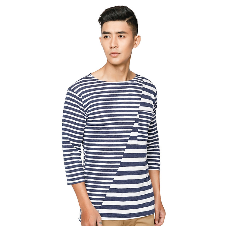 Áo Thun Unisex Cross-Striped Suvi SuviRea001 - Trắng Xanh