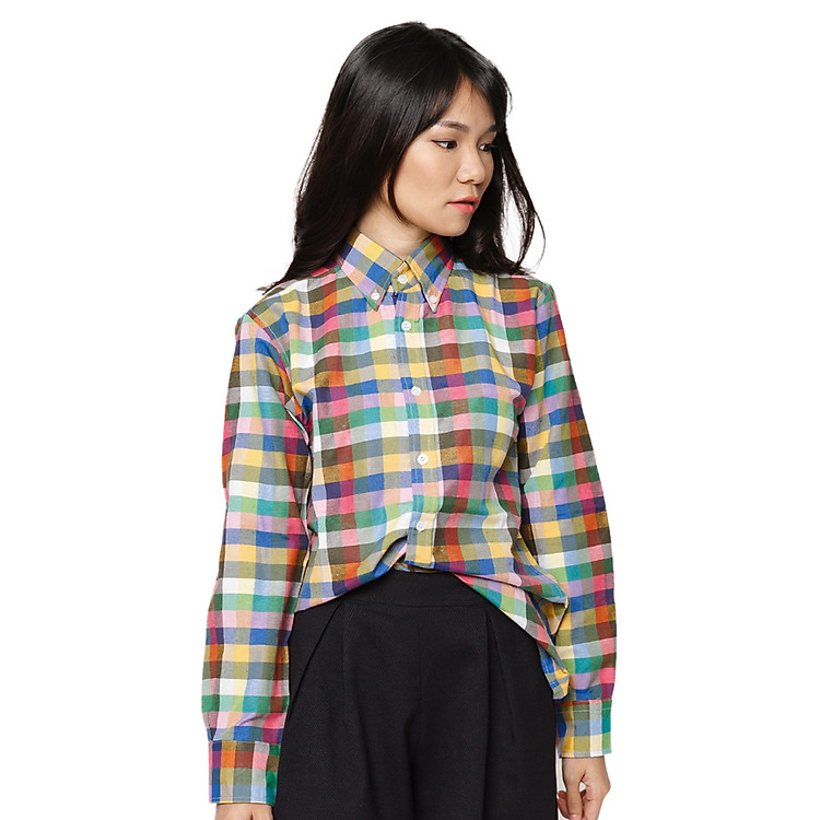 Áo Sơ Mi Nữ Họa Tiết Caro Rainbow Suvi SuviSF001 (Freesize)