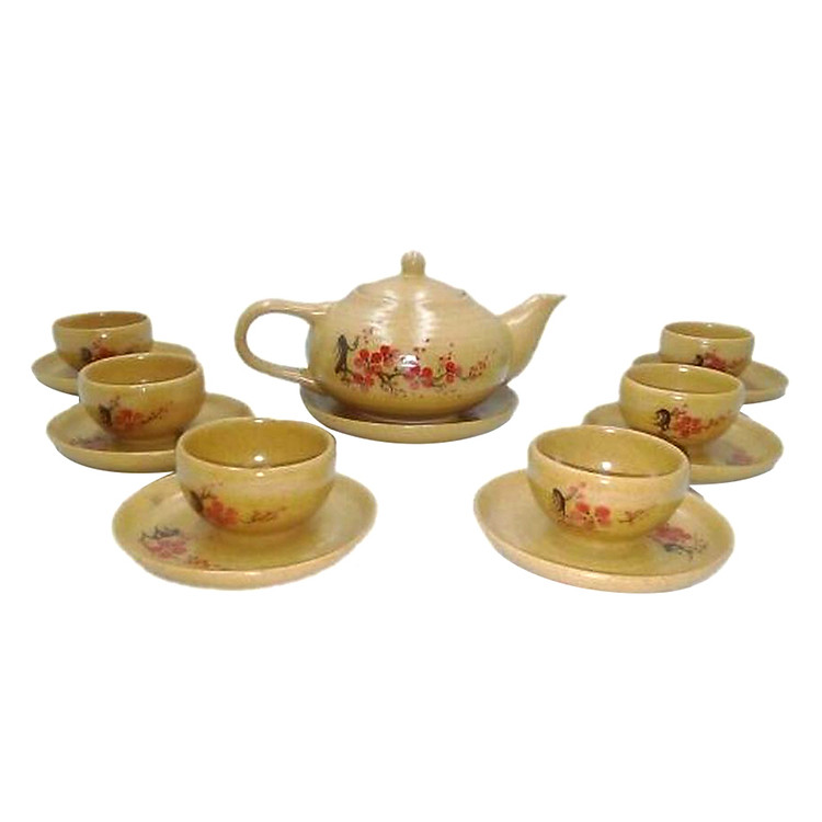 Bộ Bình Trà Nhật Hoa Đỏ Gốm Sứ Bát Tràng T742