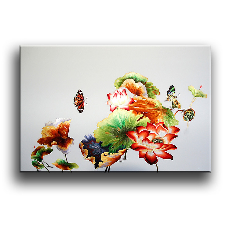 Tranh Canvas Vicdecor TCV0001 Hoa Sen Và Bướm