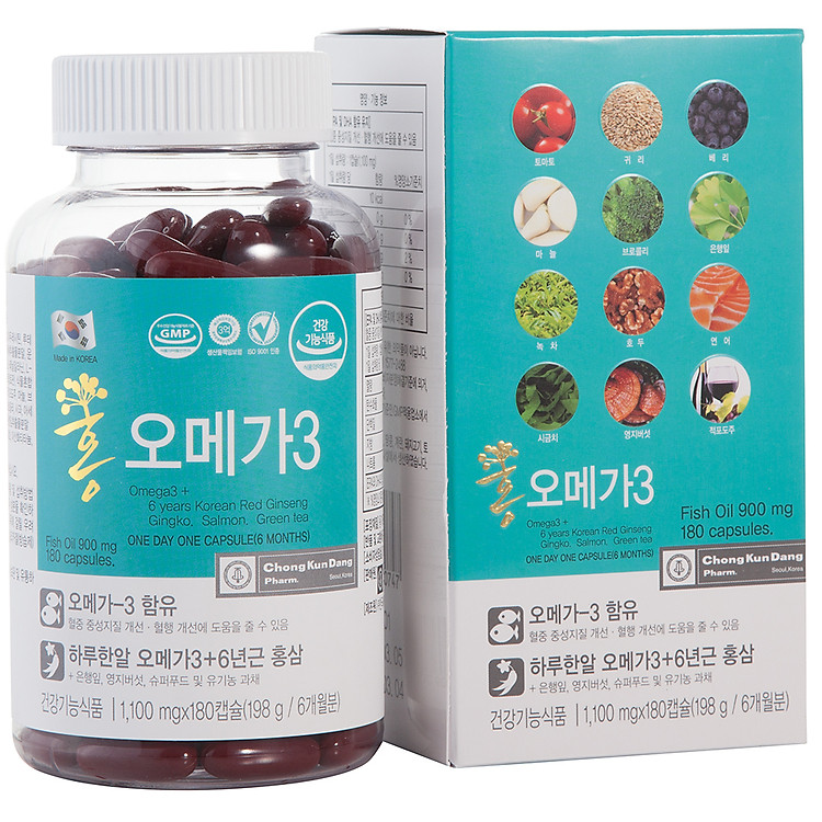 Thực Phẩm Chức Năng Chong Kun Dang Omega 3 + Hồng Sâm (180 Viên/Hộp)