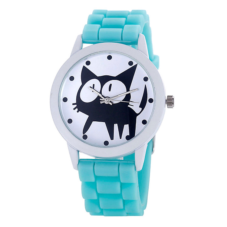 Đồng Hồ Trẻ Em Dây Silicone Guote TIKI-010 Hình Mèo - Xanh Ngọc