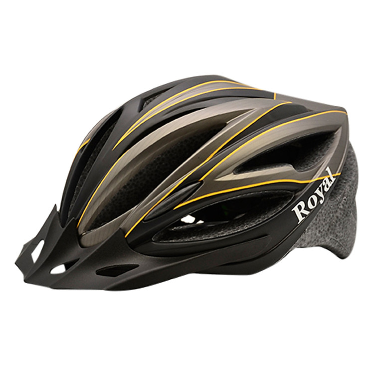 Mũ Bảo Hiểm Đi Xe Đạp Hoa Văn Royal Nhám Đúc - Đen Nhám Chỉ Vàng