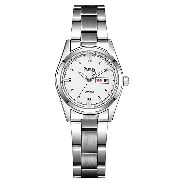 Đồng Hồ Nữ Dây Kim Loại 2 Lịch Prema TK112 - Bạc Phối Trắng