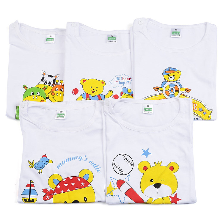 Combo 5 Áo Cài Vai Tay Ngắn Trắng Bossini TL09