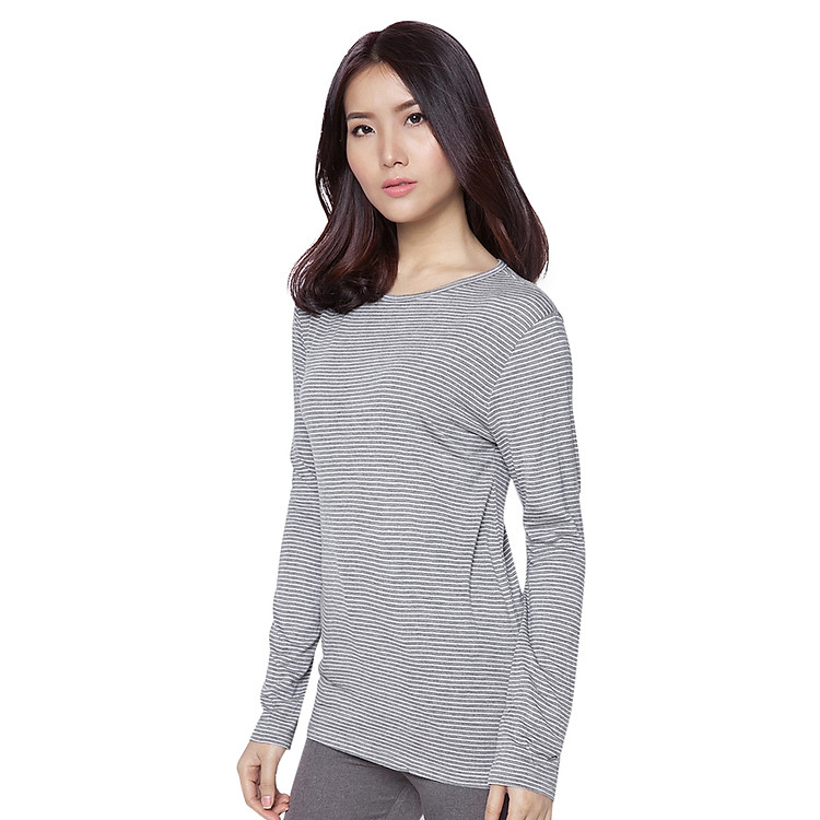Áo Thun Tay Dài Labelle TN12 - Xám Sọc Trắng
