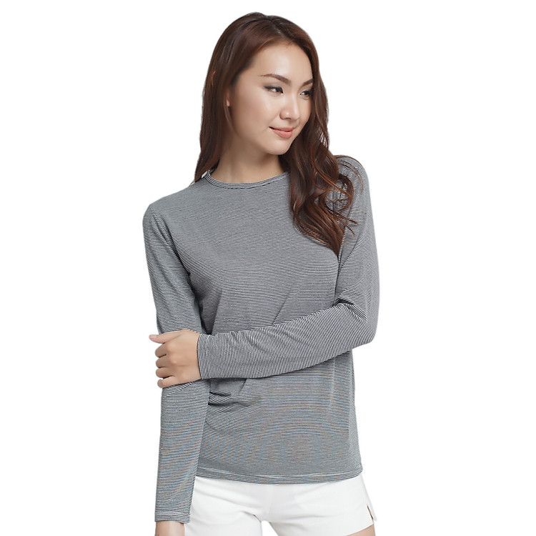 Áo Thun Nữ Kẻ Sọc Tay Dài Labelle TN18 - Trắng Sọc Đen Nhỏ