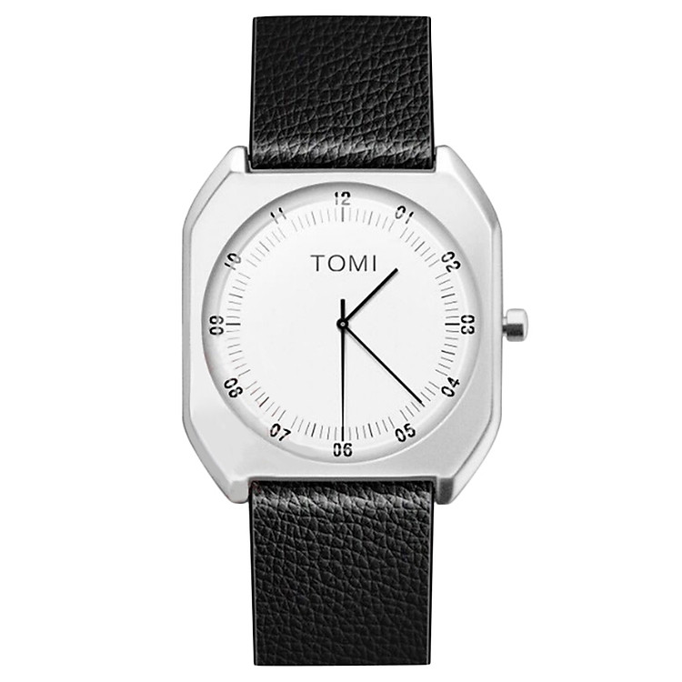 Đồng Hồ Nam Dây Da TOMI CH334 E - Mặt Trắng, Dây Đen
