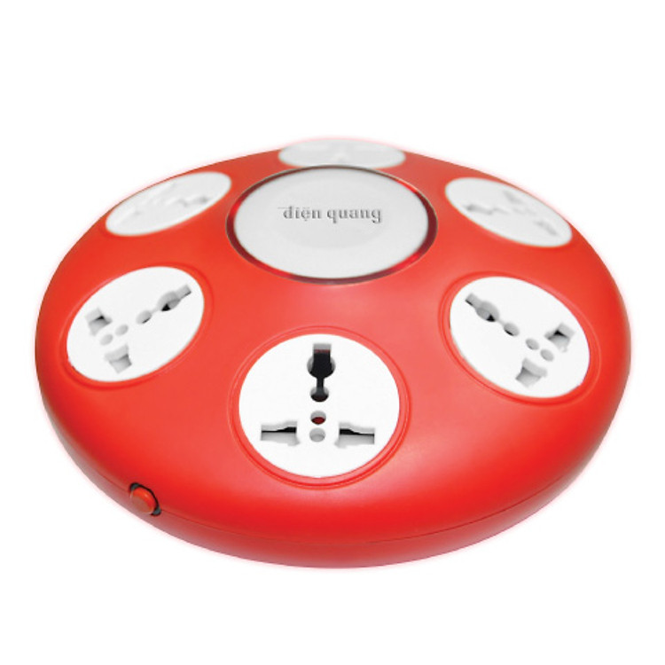 Ổ Cắm UFO 6 Lỗ 3 Chấu Dây 2 Mét Điện Quang ĐQ ESK 2R.106 - Đỏ