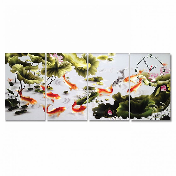 Tranh Đồng Hồ Dyvina 4T3050-2- Cửu Ngư Quần Hội