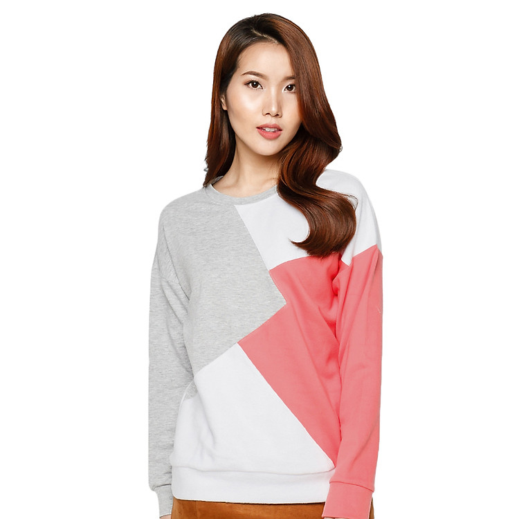 Áo Hoddies La Belle TS93-TRANGXHONG - Phối 3 Màu Trắng Xám Hồng