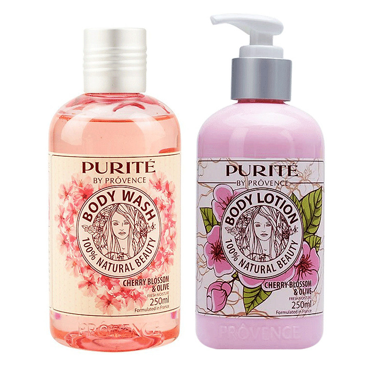 Combo 2 Chai Purité By Prôvence Sữa Tắm + Sữa Dưỡng Thể Hoa Anh Đào (250ml)
