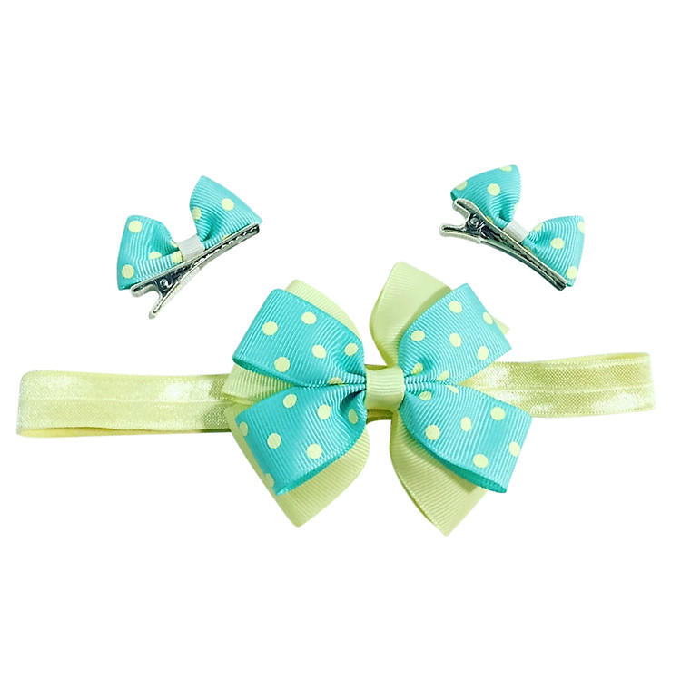 Set Băng Đô Và Kẹp Tóc Bảo Ngọc Họa Tiết Chấm Bi CB03 - Vàng Xanh