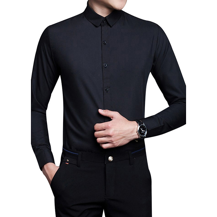 Áo Sơ Mi Nam Tay Dài VFASHION VFS0004 - Đen