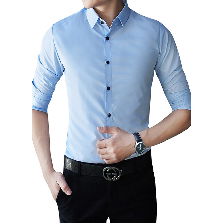 Áo Sơ Mi Nam Tay Dài VFASHION VFS0006 - Xanh Nhạt