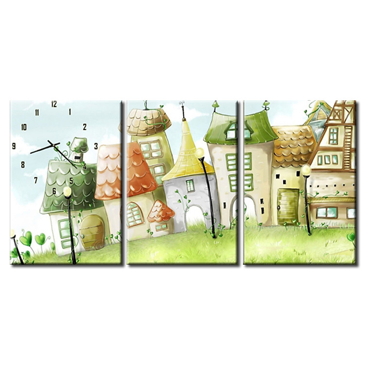 Tranh Đồng Hồ Vicdecor DHT0052 - Những Ngôi Nhà Nhỏ