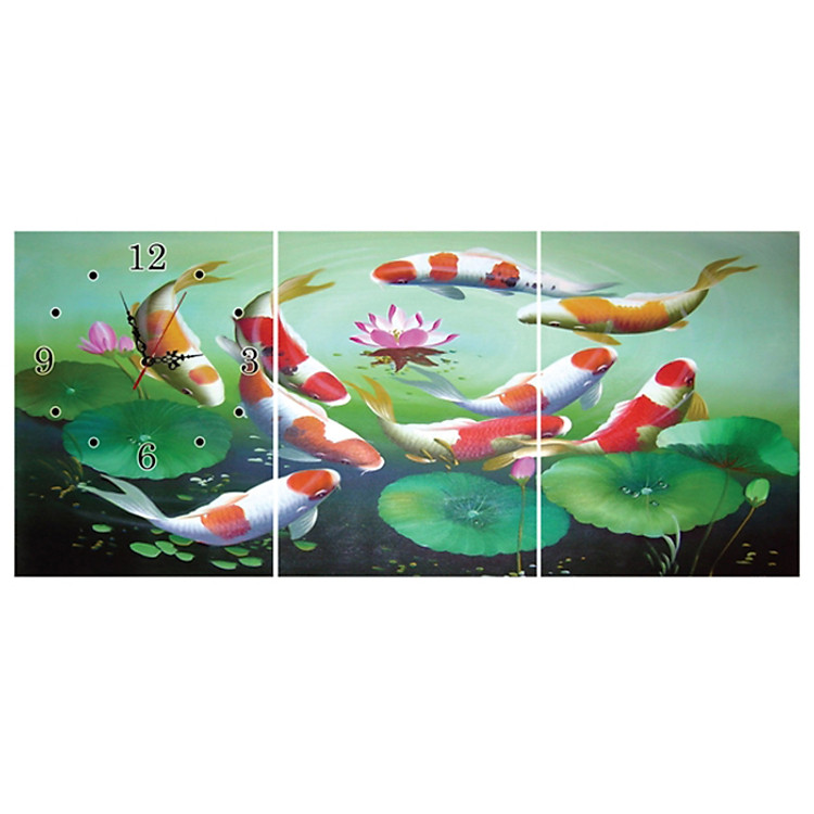 Tranh Đồng Hồ Vicdecor DHT0116 - Cửu Ngư Quần Hội