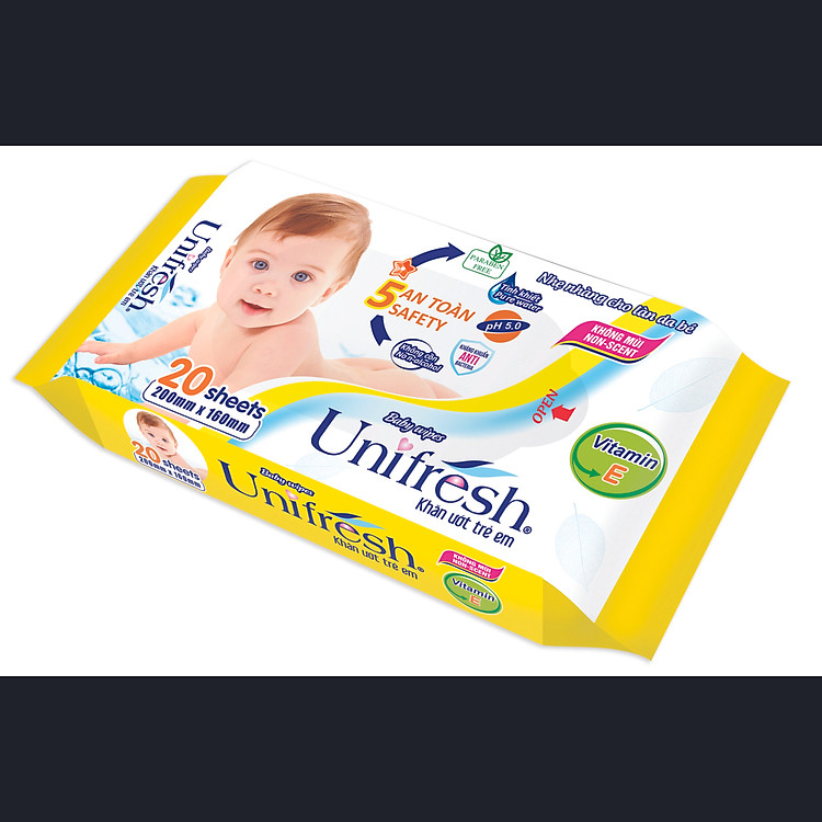 Khăn Ướt Unifresh Không Mùi Vitamin E 20M (20 Miếng)