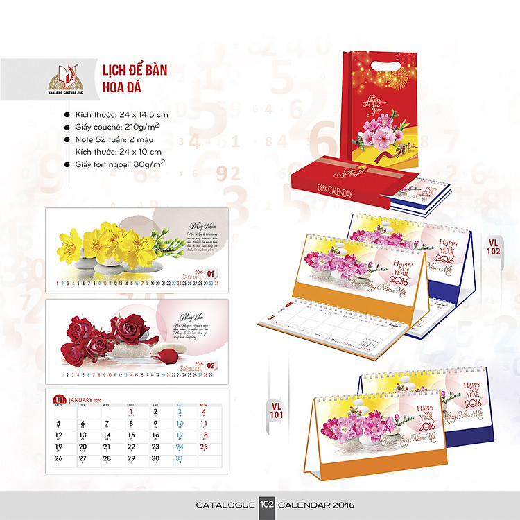 Lịch Để Bàn Văn Lang - VL101 - Hoa Đá 2016