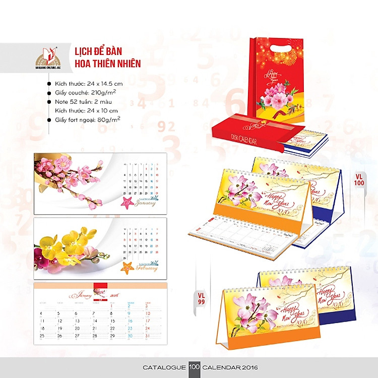 Lịch Để Bàn Văn Lang - VL100 - Hoa Thiên Nhiên 2016