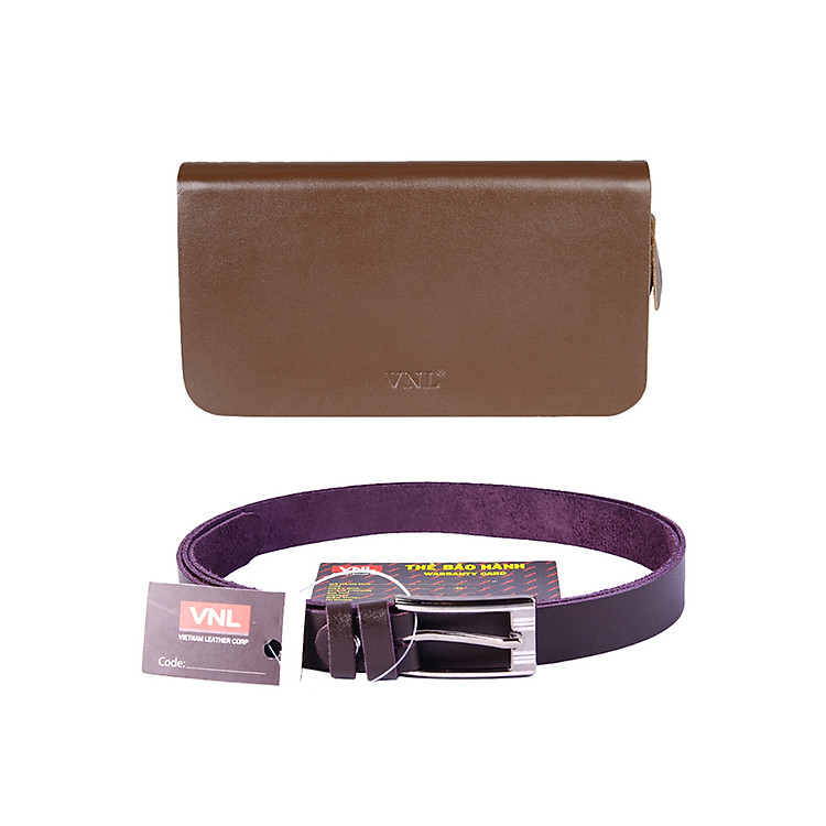 Combo Da Giày Việt Nam: Ví Nữ VNL23TK23N Và Thắt Lưng VNLTL2TK15N - Nâu