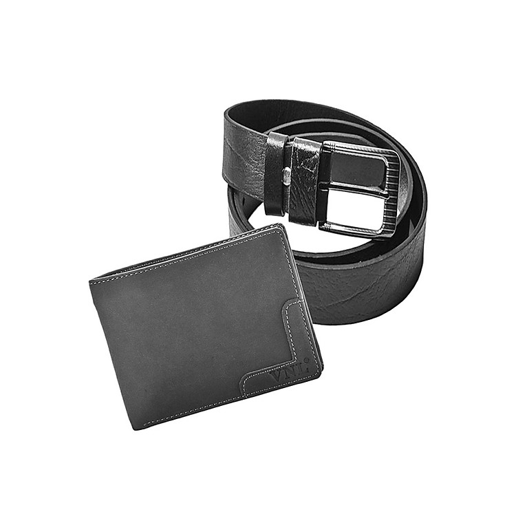 Bộ Thắt Lưng Và Ví Nam Da Thật Cao Cấp Da Giày Việt Nam VNL103-180 - Đen