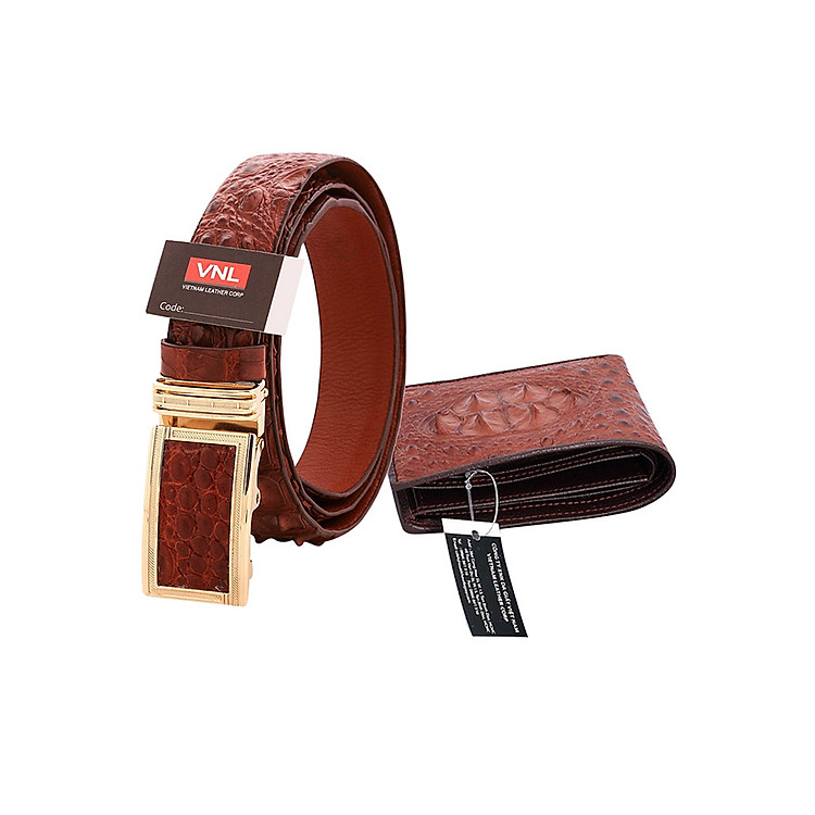 Bộ Thắt Lưng Và Ví Da Cá Sấu Cao Cấp Da Giày Việt Nam VNL85-23 - Nâu