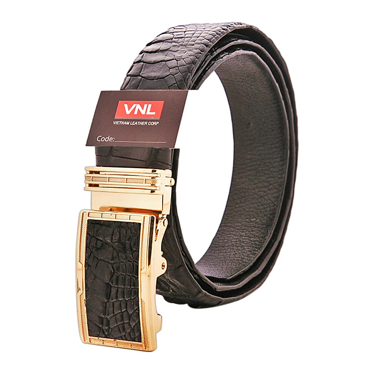 Thắt Lưng Da Cá Sấu Nam Da Thật Da Giày Việt Nam VNLDLCS0TK13D - Đen Đầu Vàng