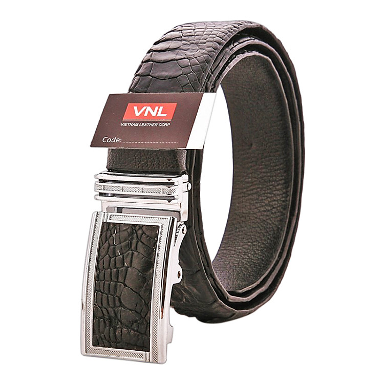 Thắt Lưng Da Cá Sấu Nam Da Thật VNLDLCS0TK14D - Đen Đầu Trắng