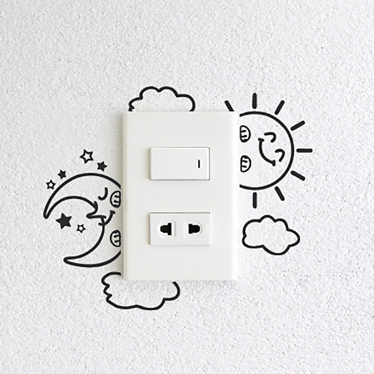 Decal Trang Trí Ổ Cắm Điện NineWall Sun & Moon DE001