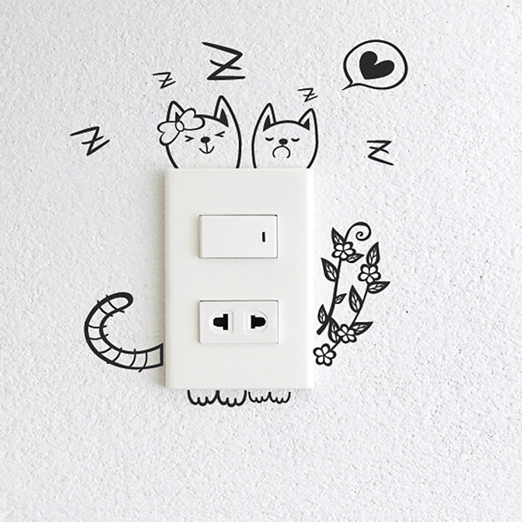 Decal Trang Trí Ổ Cắm Điện NineWall Sleep Kitty DE007