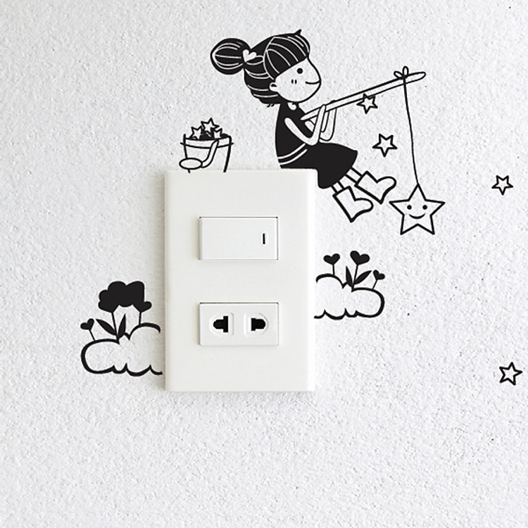Decal Trang Trí Ổ Cắm Điện NineWall Star Girl DE008