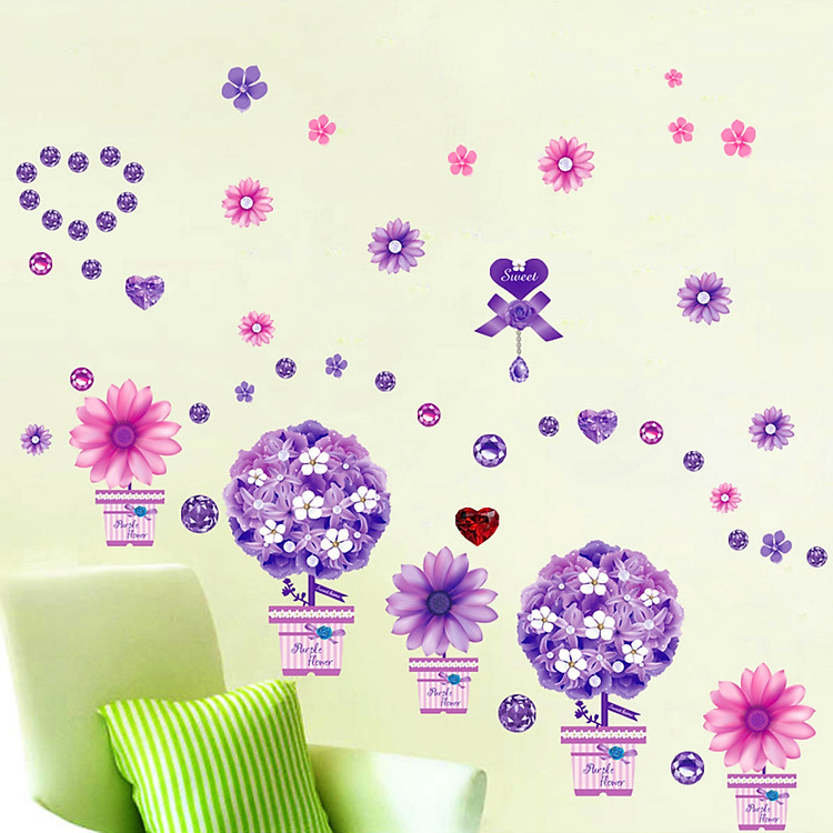 Decal Chậu Hoa Tím Lala Shop DC1020 (50 x 100 cm)