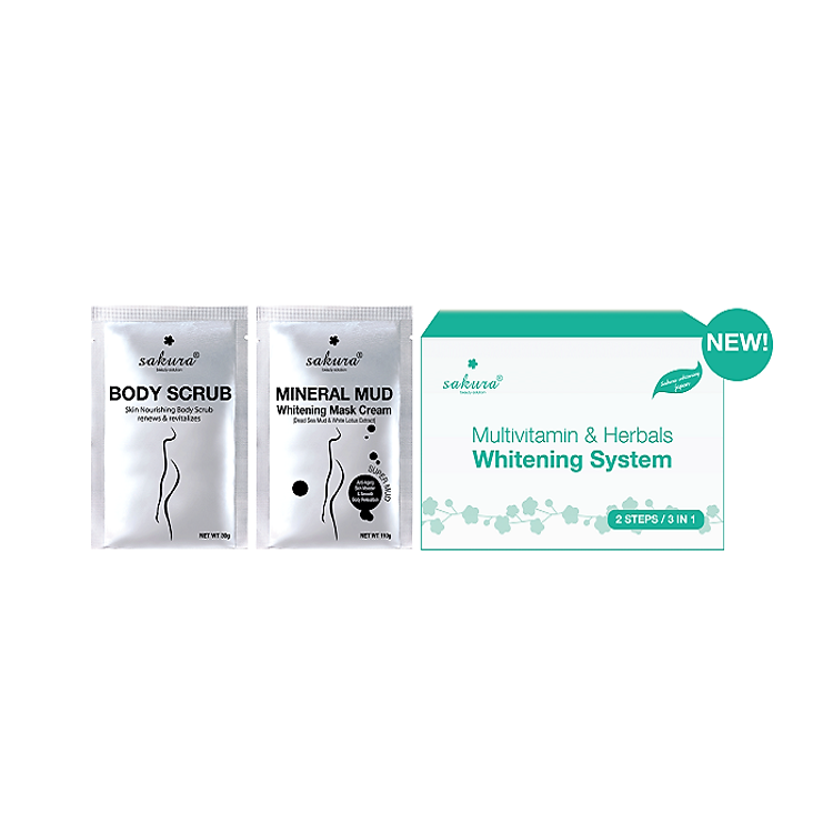 Bộ Kem Tắm Trắng Vitamin C Và Thảo Dược Sakura Multivitamin & Herbals Whitening System