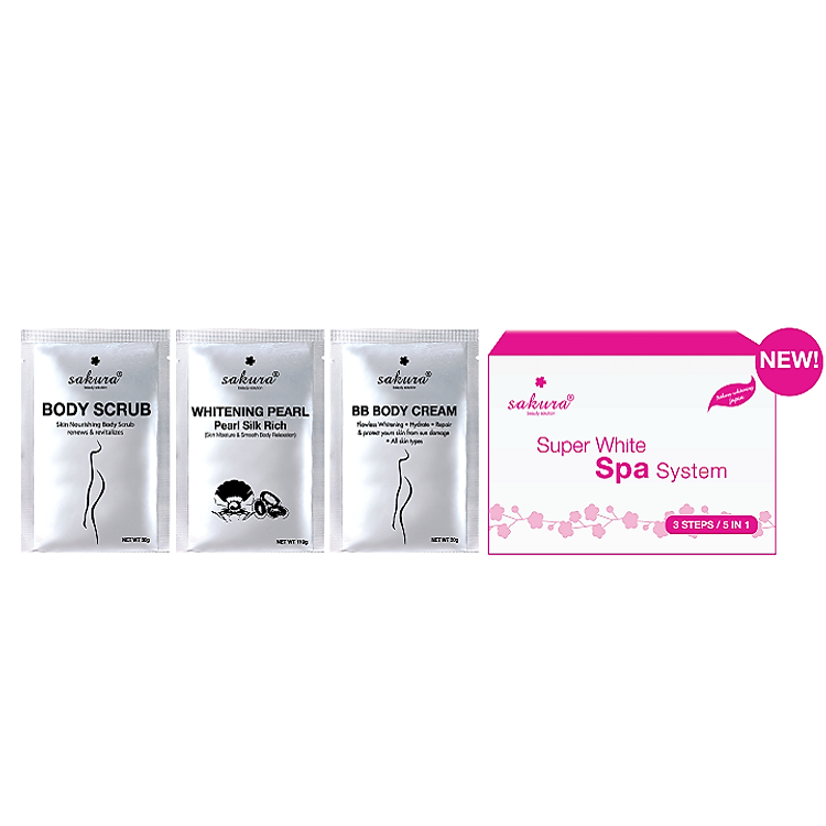 Set Kem Tắm Trắng Cao Cấp Sakura Super White Spa System 5 in 1