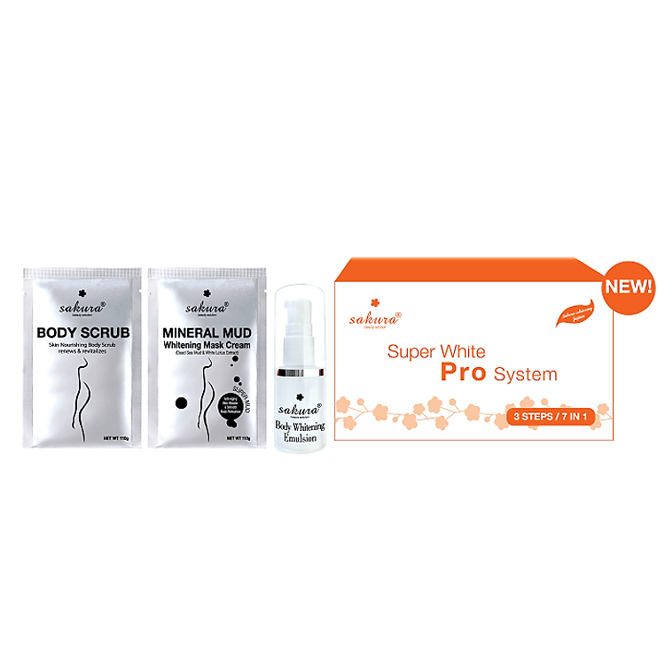 Set Kem Tắm Trắng Chuyên Nghiệp Sakura Super White Pro System