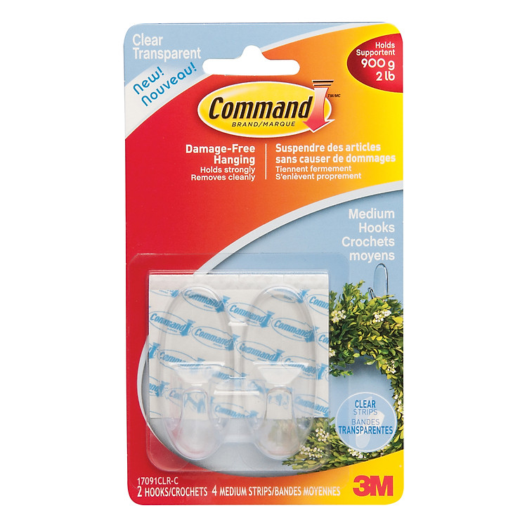 Vỉ 2 Móc Dán Tường Trong Suốt 900g Command 17091 XA006701578