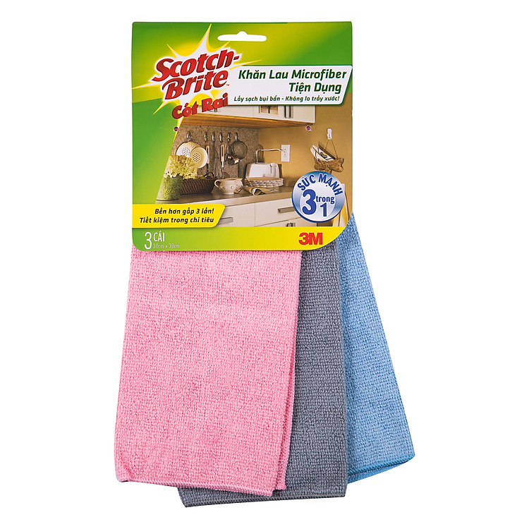 Gói 3 Khăn Lau Bếp Microfiber Tiện Dụng Scotch-Brite XA010901719 30x30cm