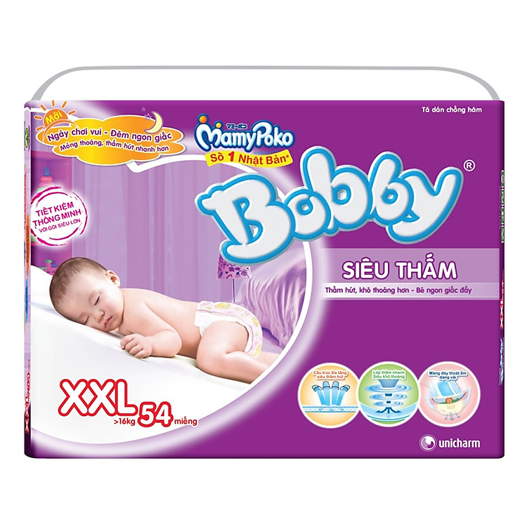 Tã Dán Bobby Fresh Siêu Thấm Gói Cực Đại XXL54 (54 Miếng)