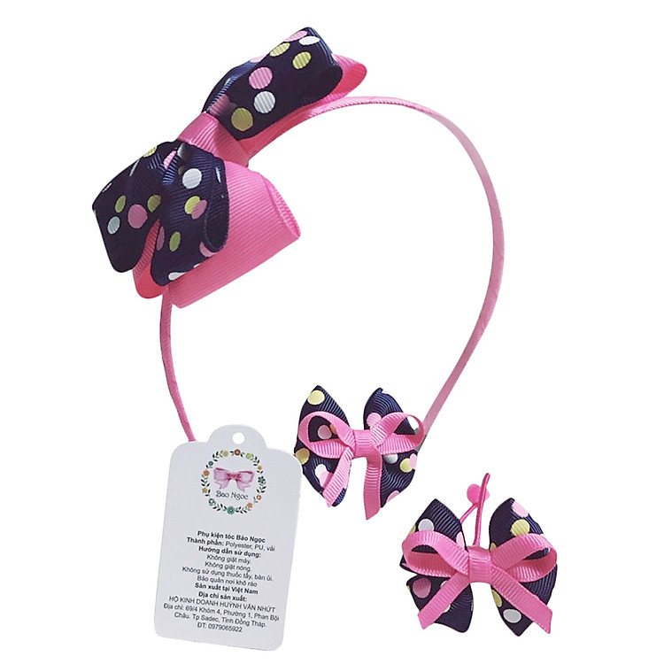 Combo Cài Tóc Và Cột Tóc Nơ Họa Tiết Chấm Bi Bảo Ngọc BN-2017-12