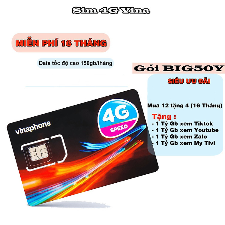 Sim 4G Vinaphone Big50Y Tặng 5GB/ ngày - Hàng Chính Hãng