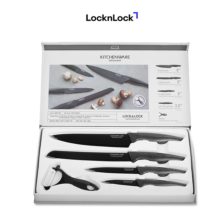 Sở Hữu Ngay Bộ Dao Cookplus Lock&Lock CKK101S5BLK 5 Món Đa Năng Cho Người Nội Trợ