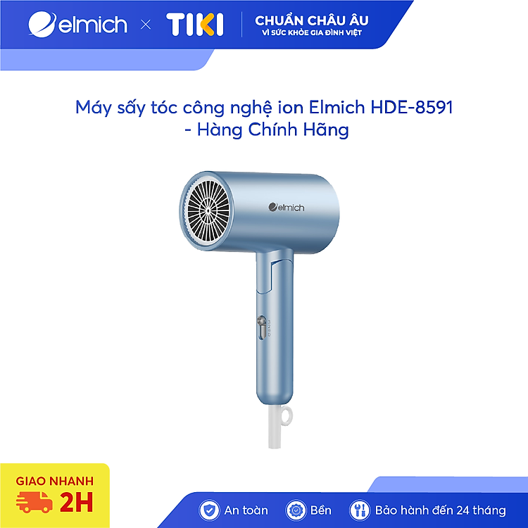 Máy sấy tóc công nghệ ion Elmich HDE-8591, công suất 1900W, tay cầm gấp gọn tiện dụng, sấy ion với mật độ lên tới 1,2 triệu ion/m3 kèm lực gió khỏe - Hàng Chính Hãng
