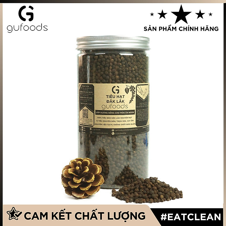 Tiêu hạt Đăk Lăk GUfoods - Tiêu đất đỏ bazan - Vị cay nồng trọn vẹn, Hạt chắc, Nguyên chất, Không tẩm độn