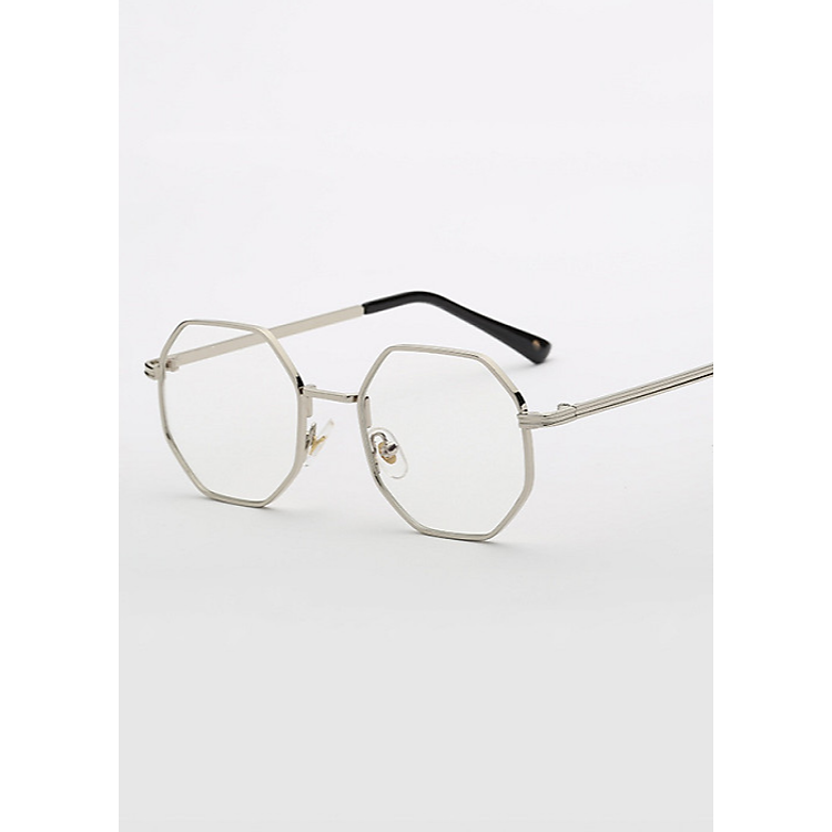 Kính Giả Cận Nam Nữ Gọng Kính Cận Không Độ Mắt Vuông Lục Giác Gọng Bạc Viền Dày