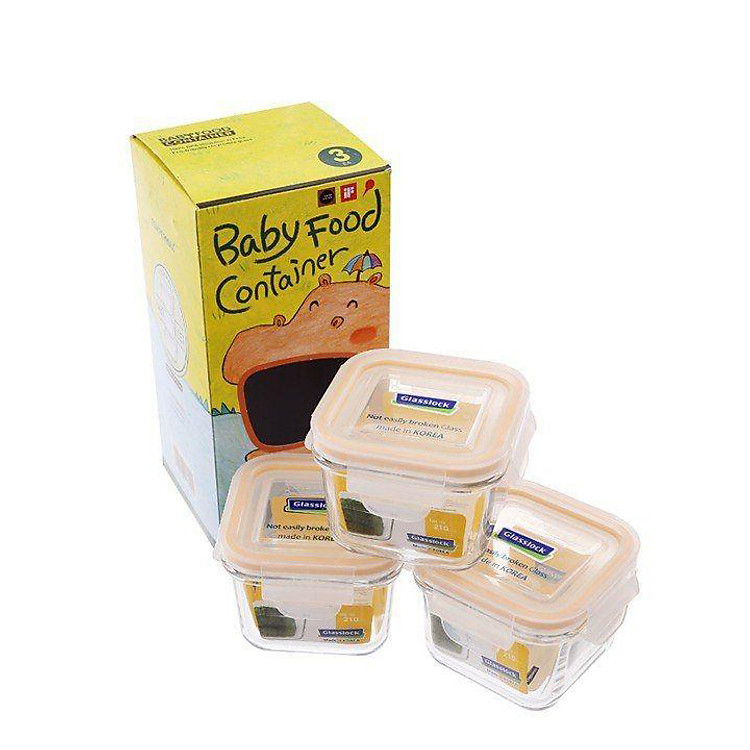 Bộ 3 Hộp Thủy Tinh Vuông Glasslock GL544 (210ml x 3)