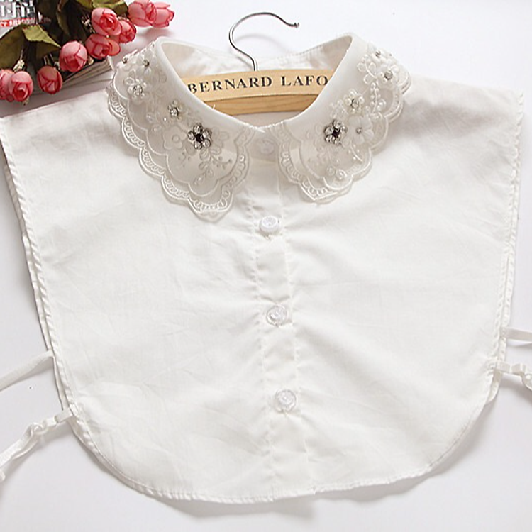 Cổ áo rời ren 2 tầng đính đá cách điệu thay đổi kiểu cổ áo - Mã CD46