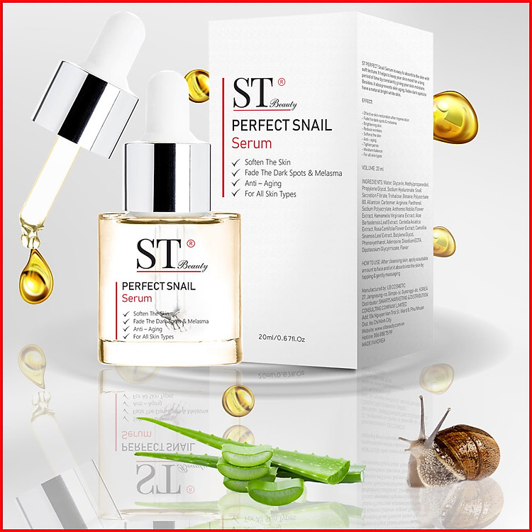 Tinh Chất Serum Ốc Sên ST Beauty: Phục hồi & Tái Tạo Da – Giảm Ngừa Mụn – Chống Lão Hóa – Se Khít Lỗ Chân Lông – ST Beauty PERFECT Snail Serum – Made in Korea